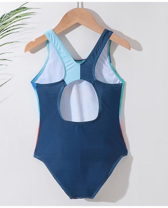 Pine Kids Sleeveless V Cut Swimsuit With Galaxy Print - Multicolor