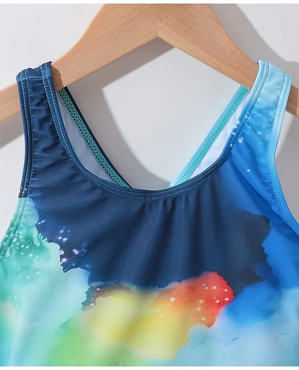 Pine Kids Sleeveless V Cut Swimsuit With Galaxy Print - Multicolor