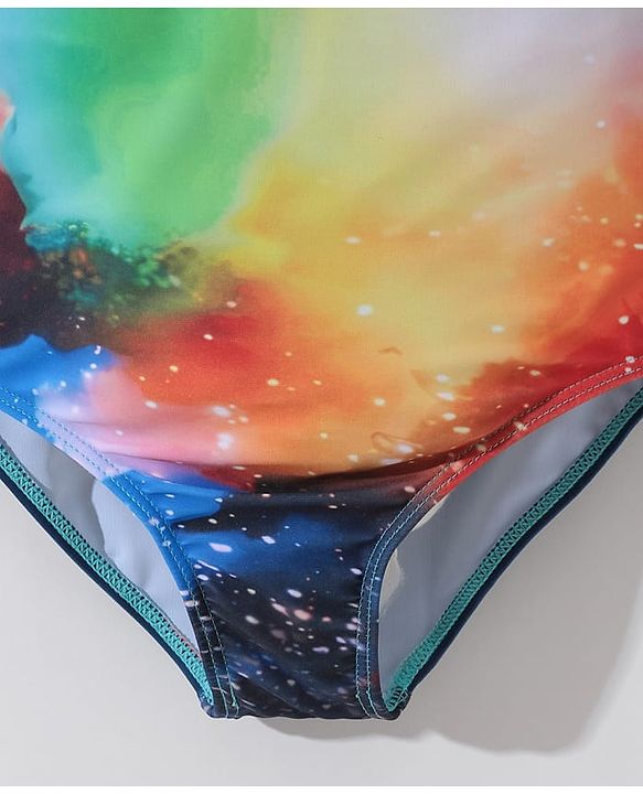 Pine Kids Sleeveless V Cut Swimsuit With Galaxy Print - Multicolor
