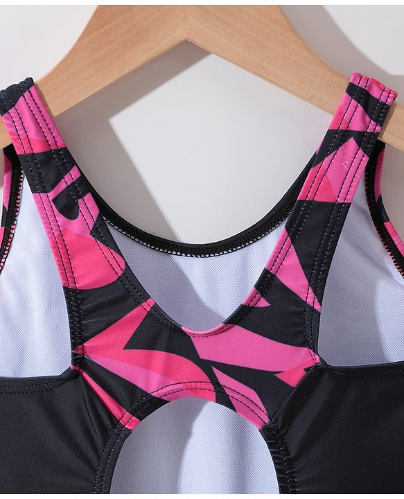Pine Active Sleeveless Printed Legged Swimsuit -Black