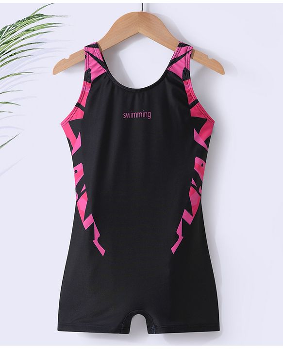 Pine Active Sleeveless Printed Legged Swimsuit -Black