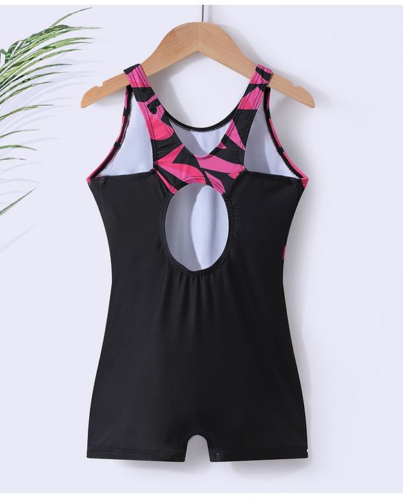 Pine Active Sleeveless Printed Legged Swimsuit -Black