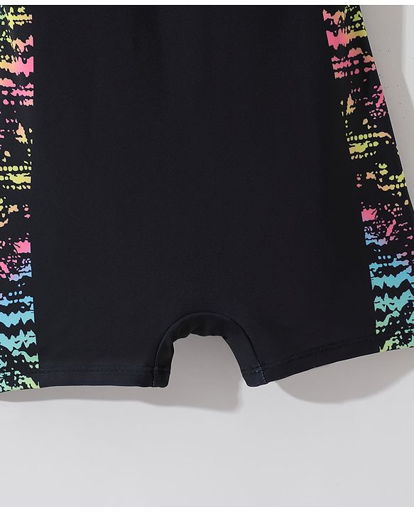 Pine Active Sleeveless Racer Back Legged Swimsuit with Text Print - Black