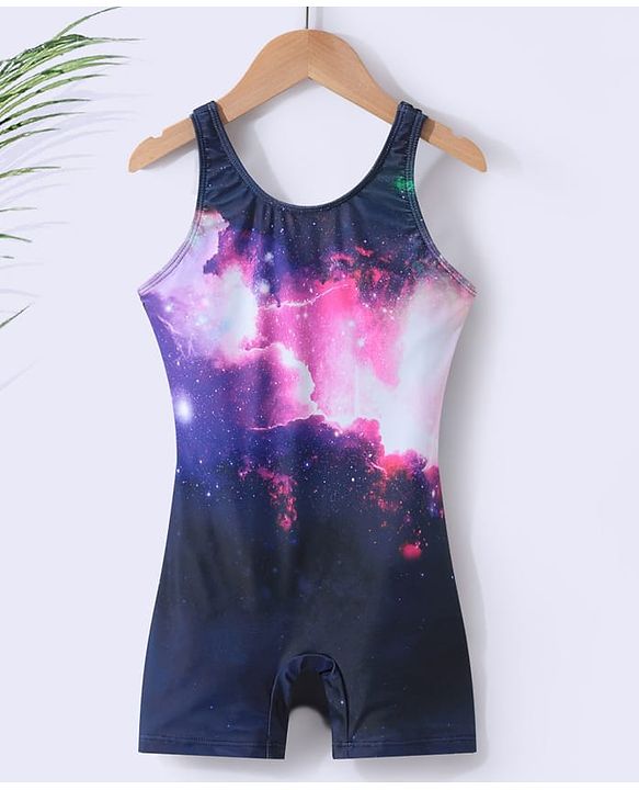 Pine Kids Sleeveless  Legged Swimsuit with Galaxy Theme Print - Navy Blue