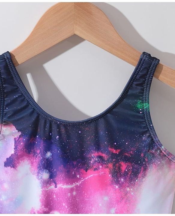 Pine Kids Sleeveless  Legged Swimsuit with Galaxy Theme Print - Navy Blue