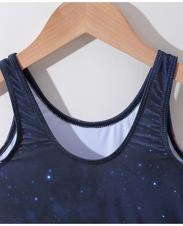 Pine Kids Sleeveless  Legged Swimsuit with Galaxy Theme Print - Navy Blue