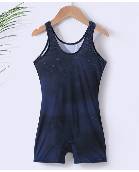 Pine Kids Sleeveless  Legged Swimsuit with Galaxy Theme Print - Navy Blue