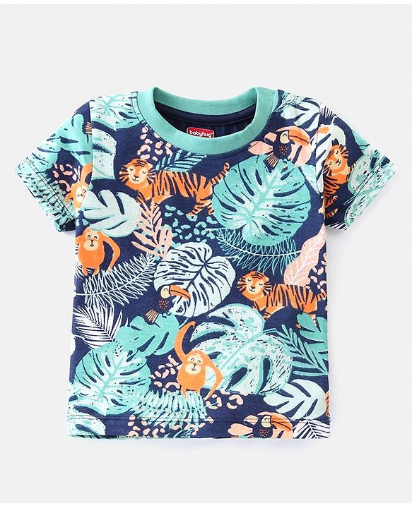 Babyhug Cotton Knit Half Sleeves Tropical Printed Night Suit - Multicolour