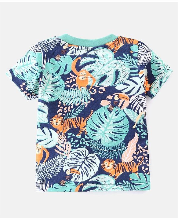 Babyhug Cotton Knit Half Sleeves Tropical Printed Night Suit - Multicolour