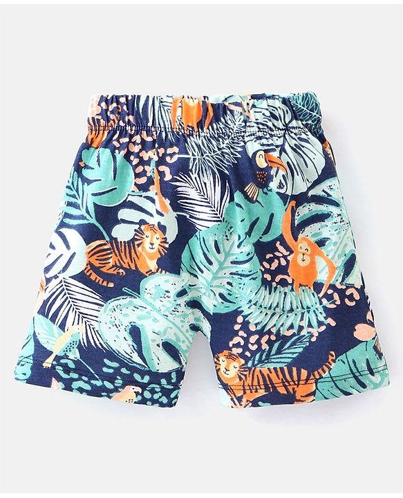 Babyhug Cotton Knit Half Sleeves Tropical Printed Night Suit - Multicolour