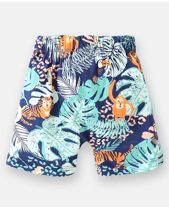 Babyhug Cotton Knit Half Sleeves Tropical Printed Night Suit - Multicolour