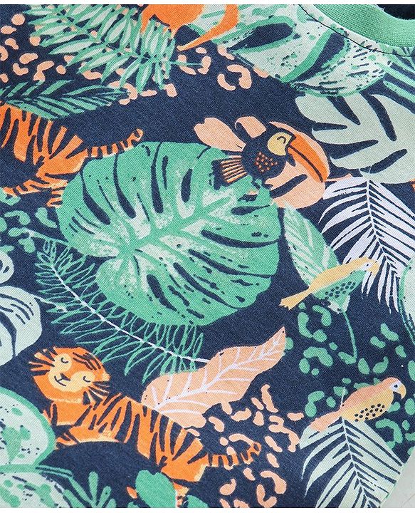 Babyhug Cotton Knit Half Sleeves Tropical Printed Night Suit - Multicolour