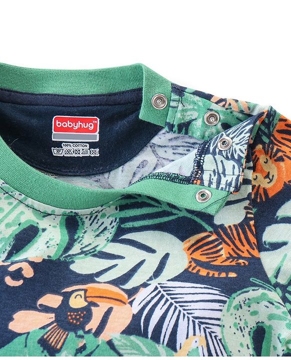 Babyhug Cotton Knit Half Sleeves Tropical Printed Night Suit - Multicolour