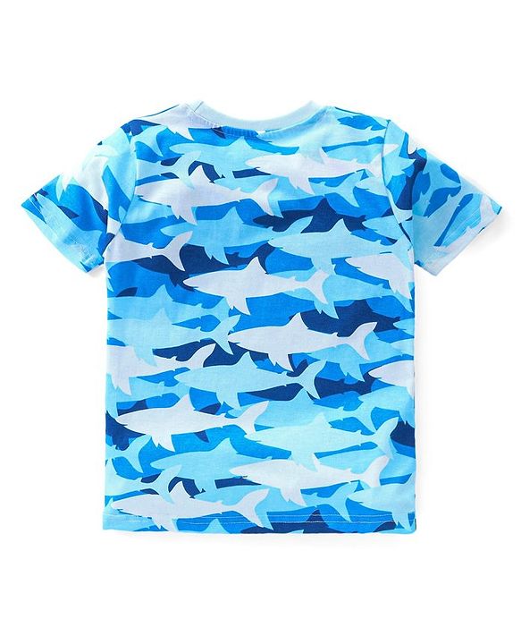 Babyhug Cotton Knit Half Sleeves Sharks Printed Night Suit - Blue