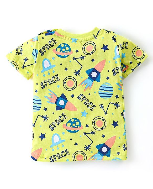 Babyhug Cotton Half Sleeves Night Suit Space Print - Green