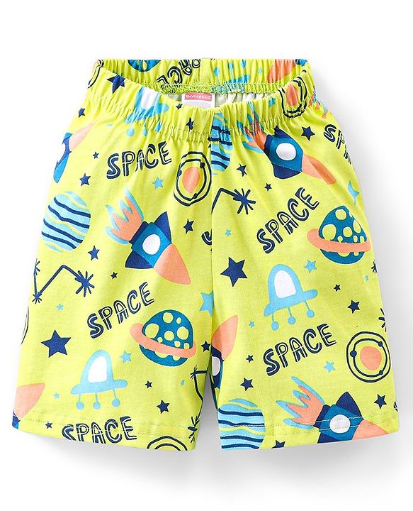 Babyhug Cotton Half Sleeves Night Suit Space Print - Green