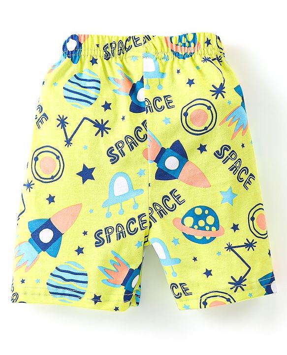 Babyhug Cotton Half Sleeves Night Suit Space Print - Green