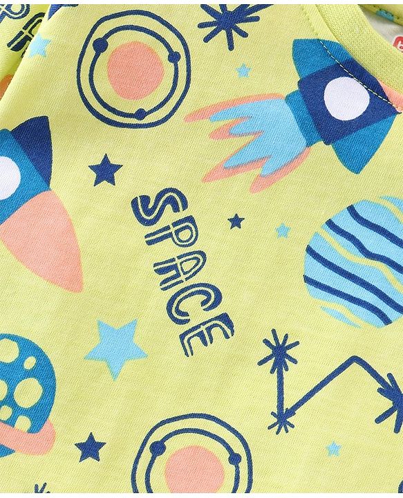 Babyhug Cotton Half Sleeves Night Suit Space Print - Green