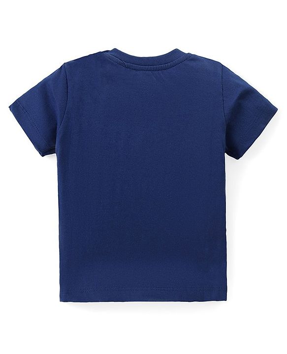 Babyhug Cotton Knit Half Sleeves Night Suit With Text & Stars Print - Navy
