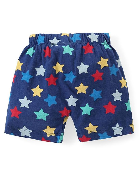 Babyhug Cotton Knit Half Sleeves Night Suit With Text & Stars Print - Navy