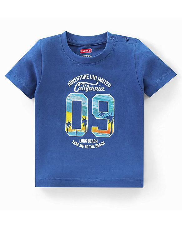 Babyhug Cotton Knit Half Sleeves Night Suit Palm Print - Navy Blue
