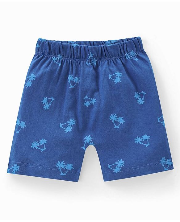 Babyhug Cotton Knit Half Sleeves Night Suit Palm Print - Navy Blue