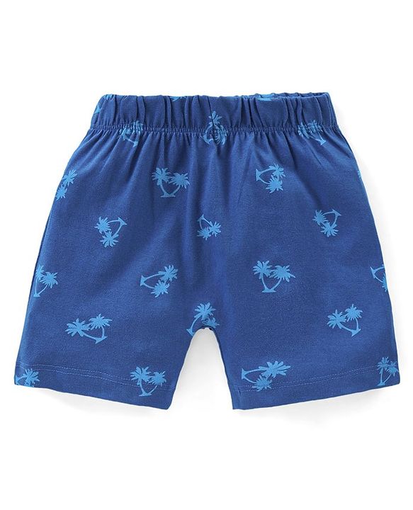 Babyhug Cotton Knit Half Sleeves Night Suit Palm Print - Navy Blue