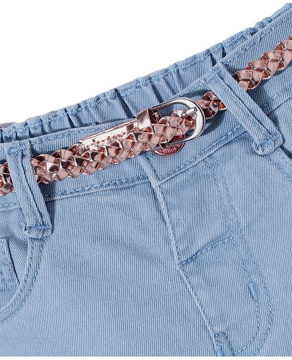 Babyhug Denim Capri Solid with Belt & Butterfly Applique - Light Blue