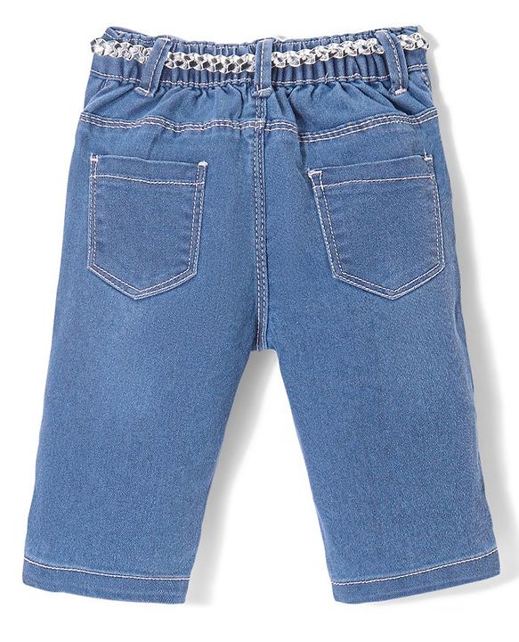Babyhug Denim With Strech Capri & Belt Text Print - Blue