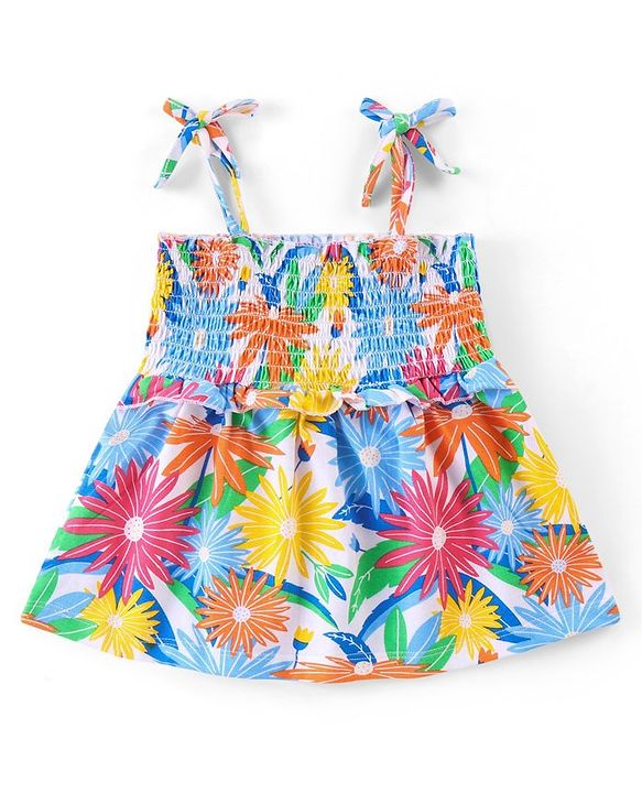 Babyhug Single Jersey Knit Sleeveless Top & Denim Jeans Set Floral Print - Multicolor & Blue