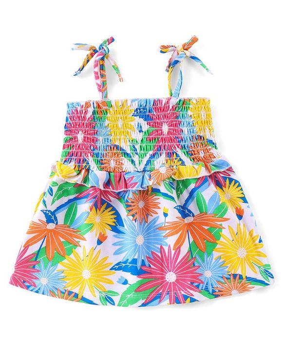 Babyhug Single Jersey Knit Sleeveless Top & Denim Jeans Set Floral Print - Multicolor & Blue