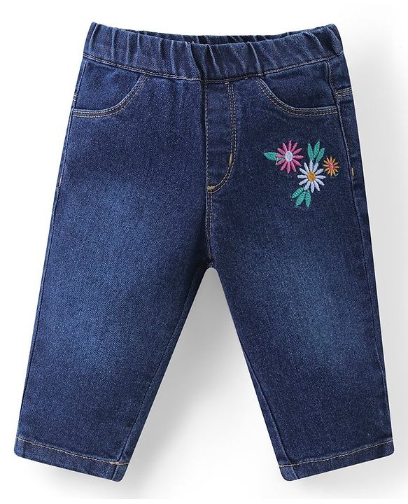 Babyhug Single Jersey Knit Sleeveless Top & Denim Jeans Set Floral Print - Multicolor & Blue