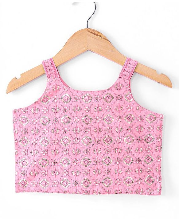 Babyhug Sleeveless Embroidered & Sequinned Crop Top With Palazzo and Dupatta Set - Light Pink