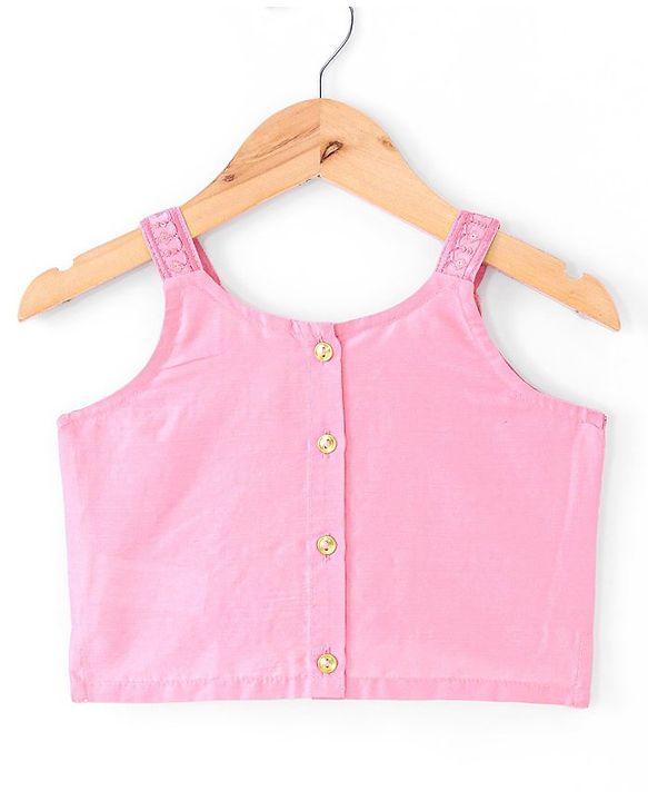 Babyhug Sleeveless Embroidered & Sequinned Crop Top With Palazzo and Dupatta Set - Light Pink