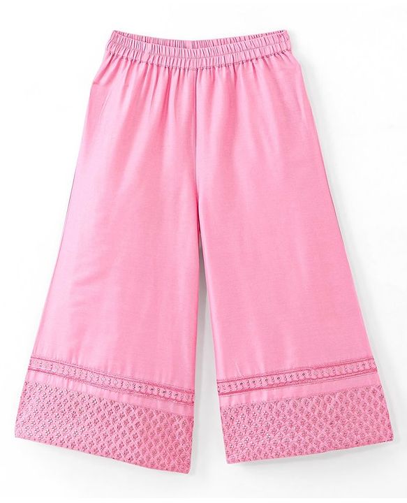 Babyhug Sleeveless Embroidered & Sequinned Crop Top With Palazzo and Dupatta Set - Light Pink