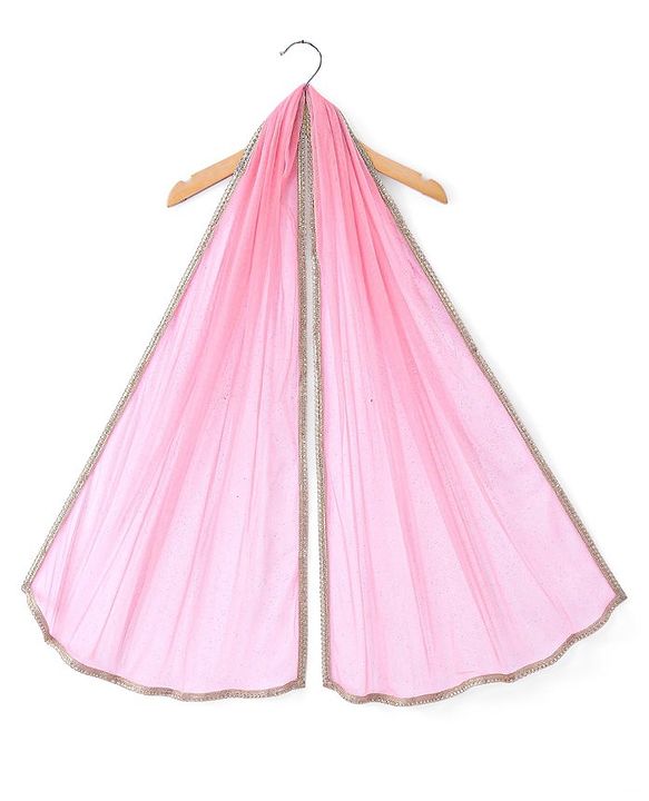 Babyhug Sleeveless Embroidered & Sequinned Crop Top With Palazzo and Dupatta Set - Light Pink