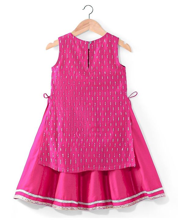 Babyhug Net Sleeveless Embroidered Ethnic Dress with Sequins - Fuschia