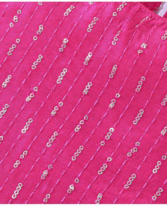 Babyhug Net Sleeveless Embroidered Ethnic Dress with Sequins - Fuschia