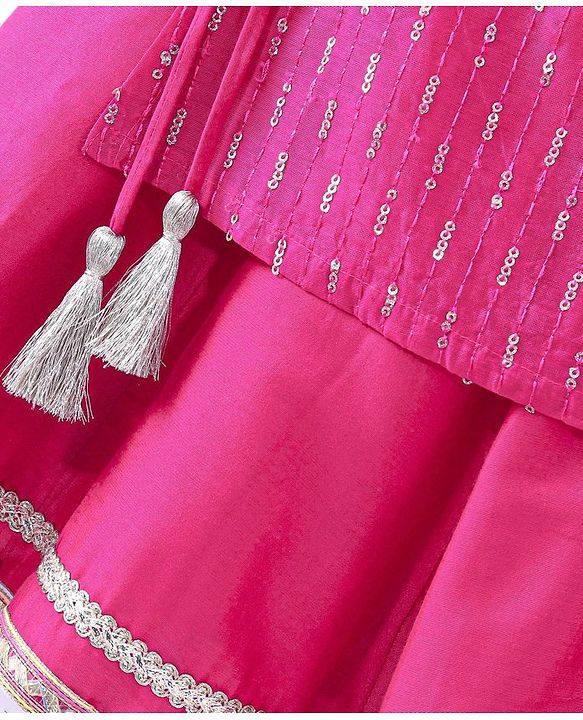 Babyhug Net Sleeveless Embroidered Ethnic Dress with Sequins - Fuschia