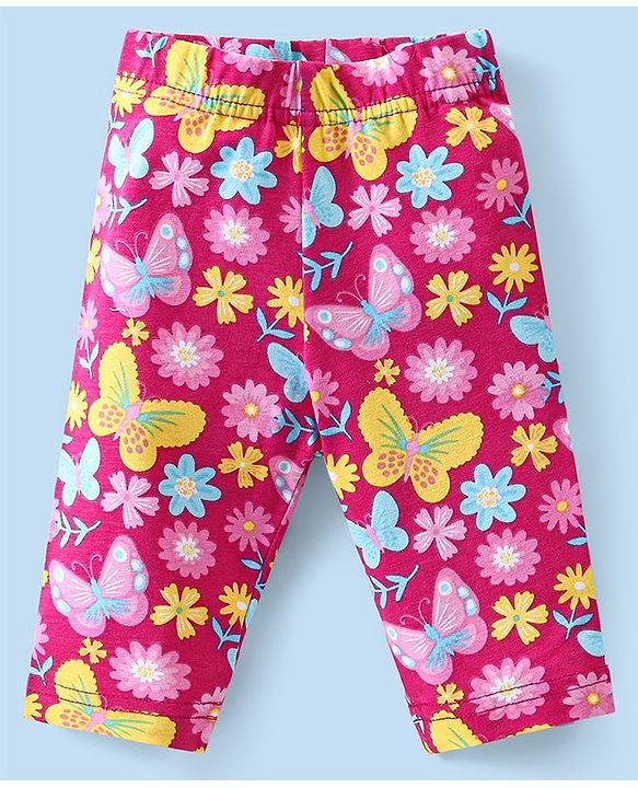 Babyhug Cotton  Lycra Three Fourth Leggings with Butterfly & Polka Dot Print Pack of 3 - Multicolor
