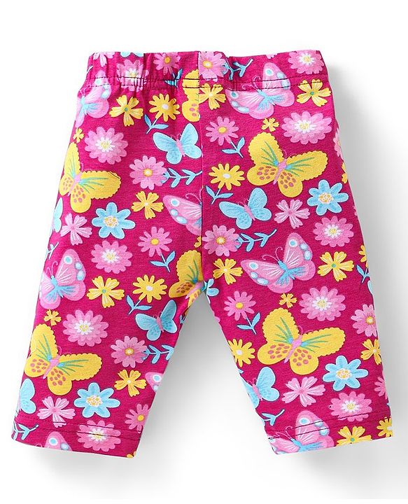 Babyhug Cotton  Lycra Three Fourth Leggings with Butterfly & Polka Dot Print Pack of 3 - Multicolor