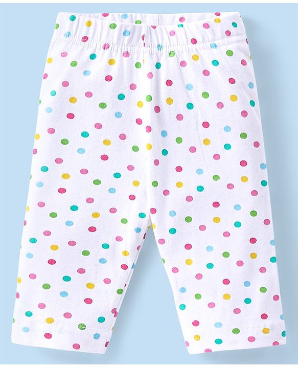 Babyhug Cotton  Lycra Three Fourth Leggings with Butterfly & Polka Dot Print Pack of 3 - Multicolor