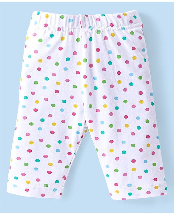 Babyhug Cotton  Lycra Three Fourth Leggings with Butterfly & Polka Dot Print Pack of 3 - Multicolor