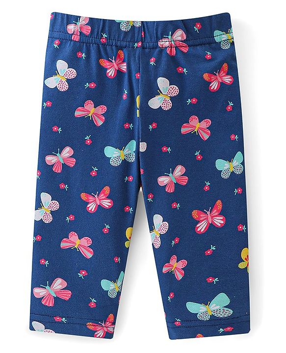 Babyhug Cotton Knit Three Fourth Length Butterfly & Polka Dots Printed Leggings Pack of 3 - Multicolour
