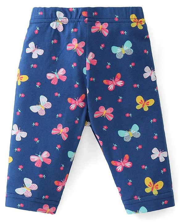 Babyhug Cotton Knit Three Fourth Length Butterfly & Polka Dots Printed Leggings Pack of 3 - Multicolour