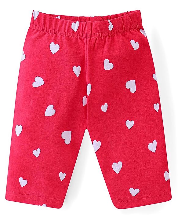 Babyhug Cotton  Lycra Knit Three Fourth Leggings with Polka Dot & Heart Print Pack of 3 - Multicolour