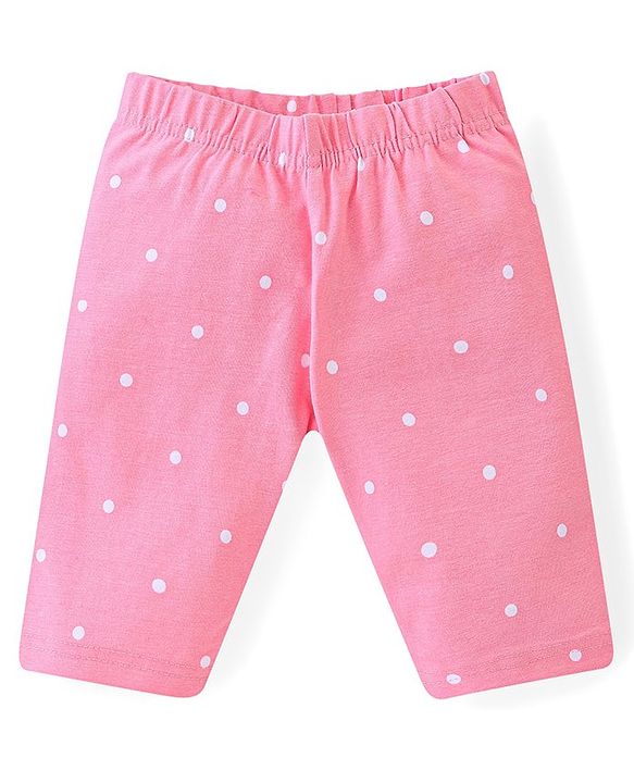 Babyhug Cotton  Lycra Knit Three Fourth Leggings with Polka Dot & Heart Print Pack of 3 - Multicolour