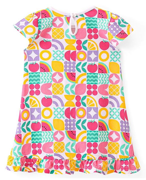 Babyhug Single Jersey Knit Cap Sleeves Nighty Watermelon Print - Multicolor