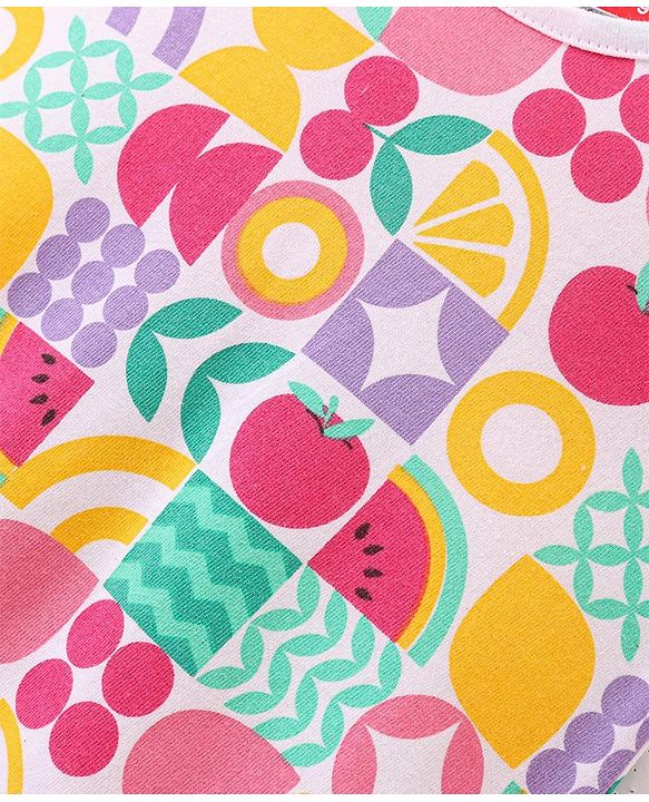 Babyhug Single Jersey Knit Cap Sleeves Nighty Watermelon Print - Multicolor