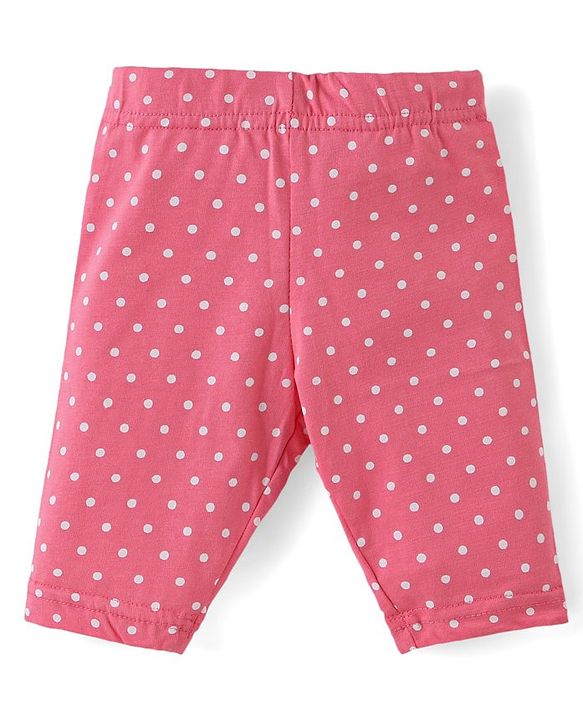 Babyhug Cotton  Lycra Three Fourth Leggings with Floral & Polka Dot Print Pack of 3 - Multicolor